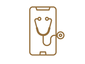 Outline of a stethoscope inside a phone screen, "GP Helpline" above, dark background.